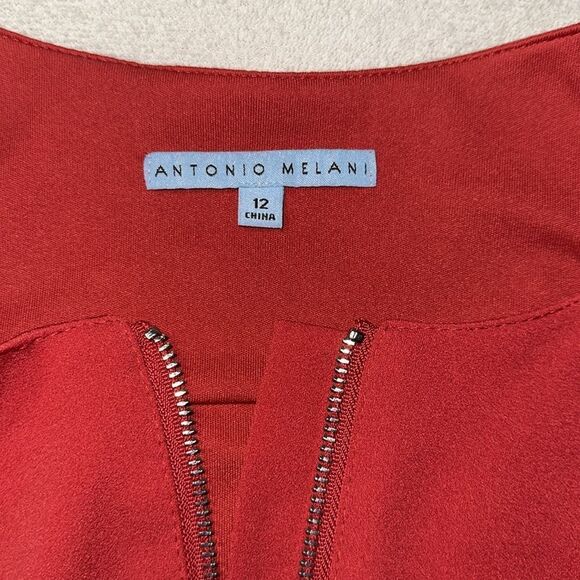 Antonio Melani 12 Red Sleveless Front Zip Belted Suiting Sheath Dress - Picture 7 of 11